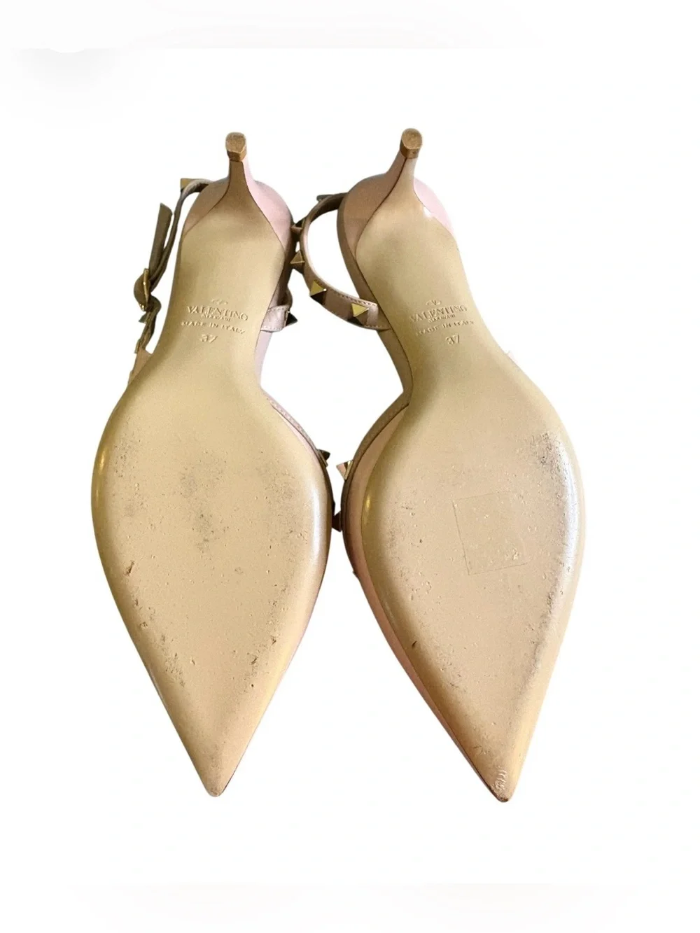 Valentino Pink Leather Rockstud Pointed Flats with Gold Studs